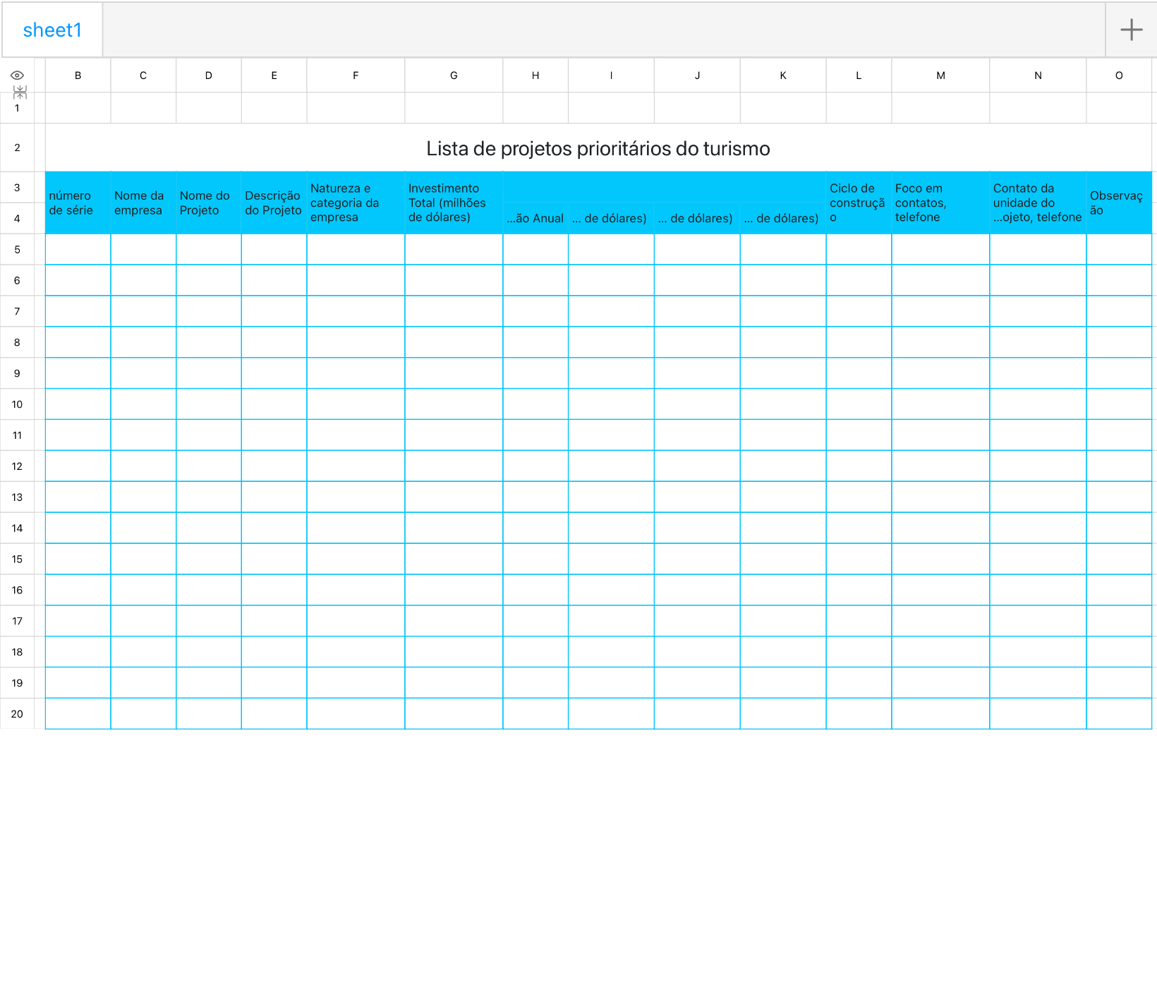 Lista de projetos prioritários do turismo